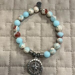 Turquoise and Red Beaded Bracelet with Compass Charm